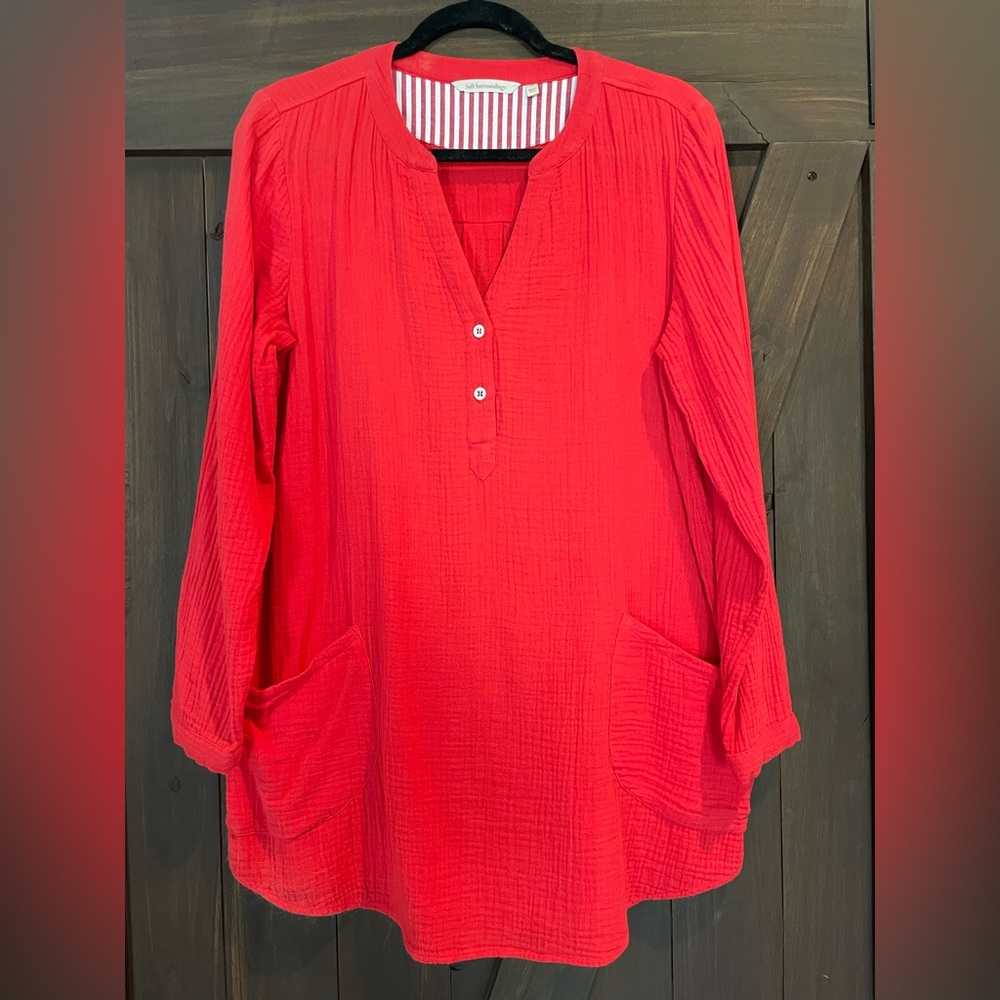 SOFT SURROUNDINGS Watermelon Red Double Gauze Tunic, Size Medium
